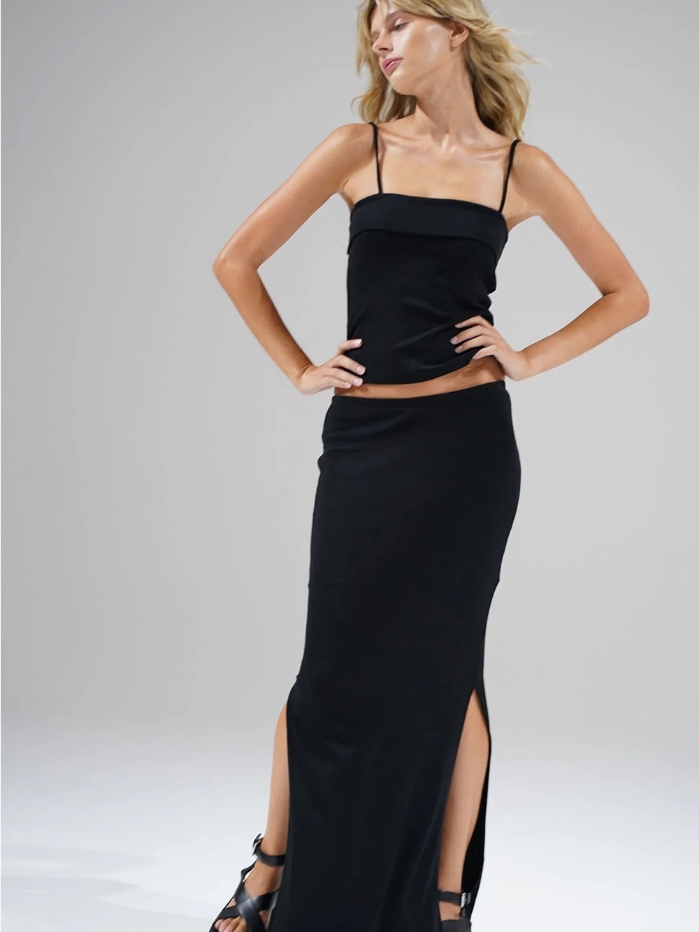 LNA Steph ribbed maxi skirt